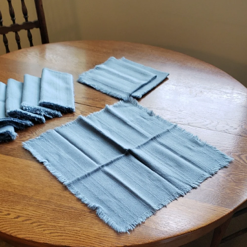 Vtg- Set (8) of Blue Fringed Napkins